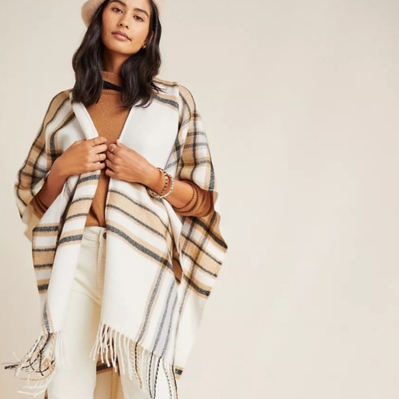Anthropologie | Plaid wrap with fringe | One Size - Picture 3 of 9
